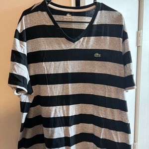 Lacoste mens size 8 XXL used black and grey stripe shirt